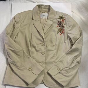 Super Cute lightly lined beaded & fabric appliqué jacket & skirt set EUC